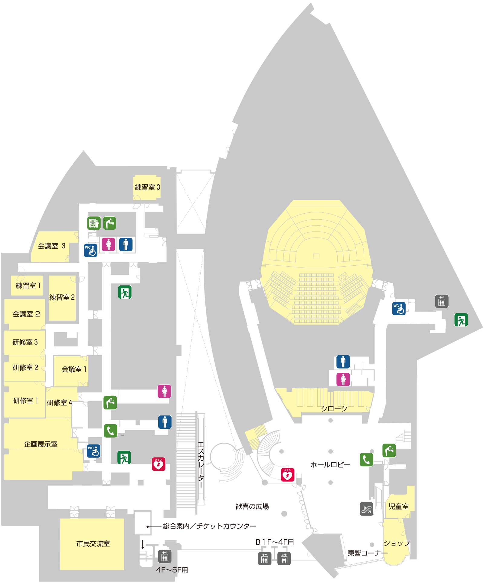ホール1階の案内図